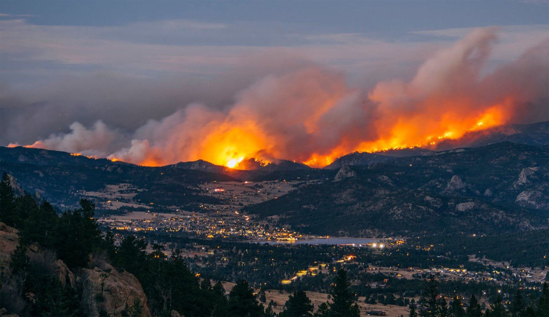 East Troublesome Fire on the slopes above Lake Estes, Colorado-Big Thompson Project, 2020