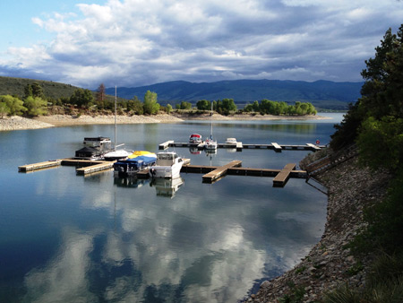 Looking over the boat slips at Goose Bay Marina, Canyon Ferry, Mont.