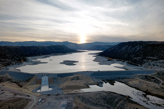 Bull Lake Dam overview picture with reservoir in the background