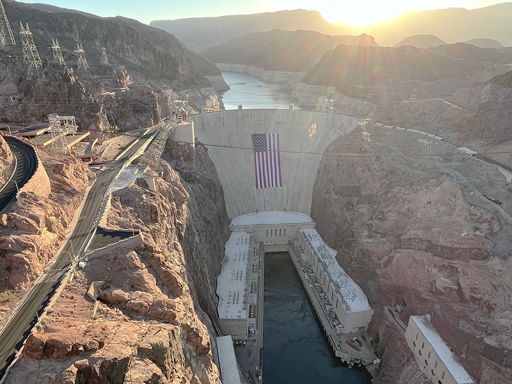 Hoover Dam with flag