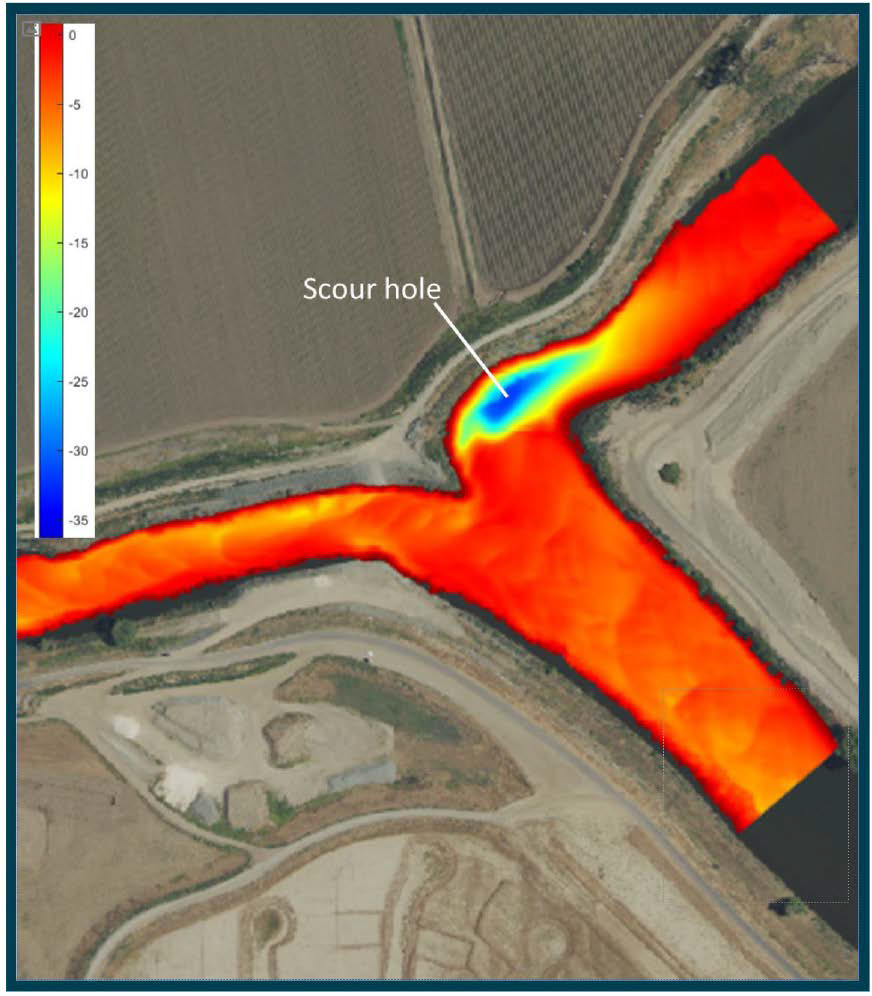 image shows the bathymetry of the scour hole