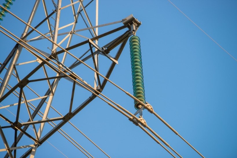 Power transmission lines and blue sky.