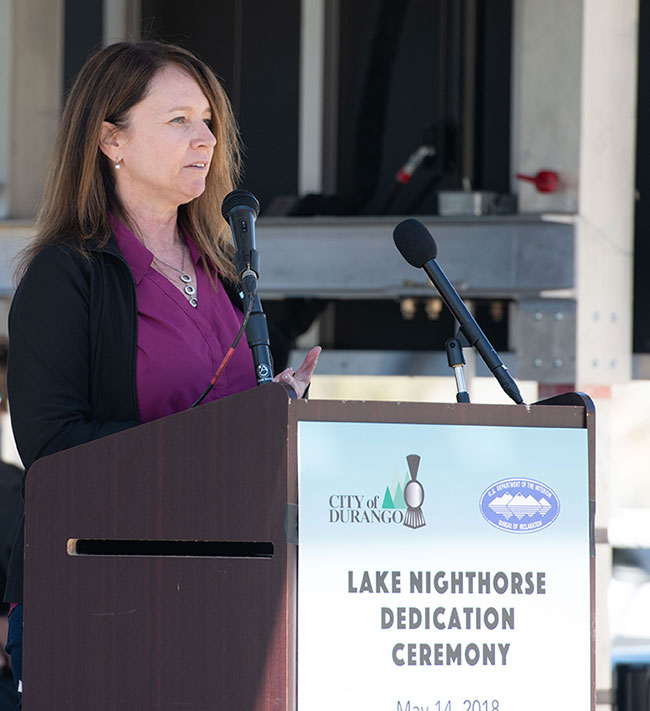 Reclamation's Commissioner Burman delivering a speech at Lake Nighthorse Recreation Area dedication ceremony