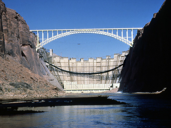Glen Canyon Dam and bridge construction - 1963