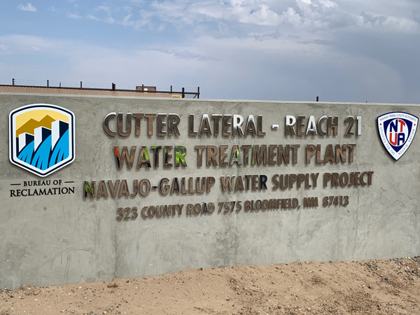Main Entrance sign to the Cutter Lateral Water Treatment Plant, near Dzilth-na-o-dith-hle, New Mexico.