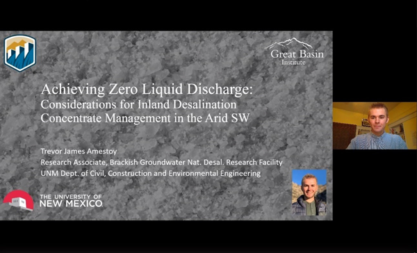 Great Basin Institute Research Associate Trevor Amestoy presents research on zero liquid discharge for concentrate management. 