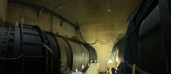 This picture of two river outlet works (ROW) at Glen Canyon Dam was taken before work started to create a new, lower water intake for the city of Page, Ariz.