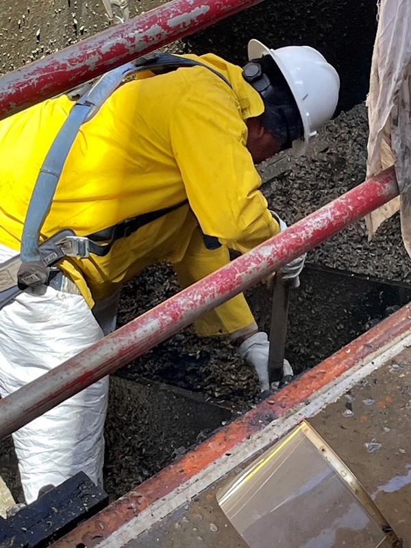 Glen Canyon employee shovels off Quagga build up