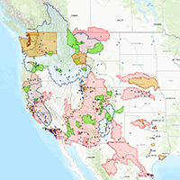 A screenshot of map showing WaterSMART projects in the Western United States